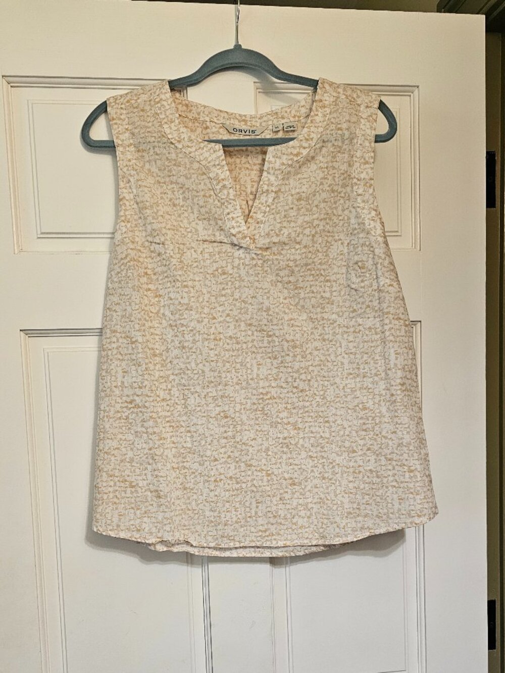 Womens ORVIS Cotton Tank Top XL Tan & White Print